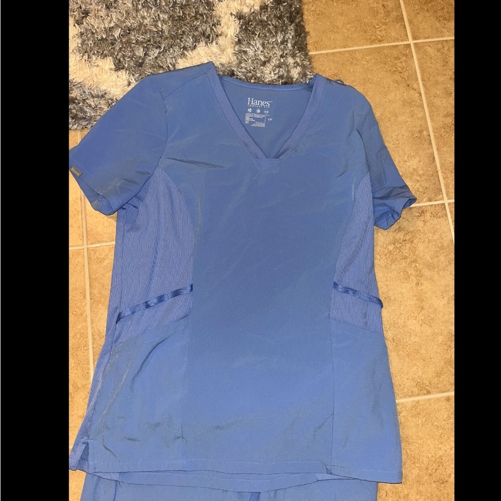 Hanes Blue V-Neck Scrub Top Size S